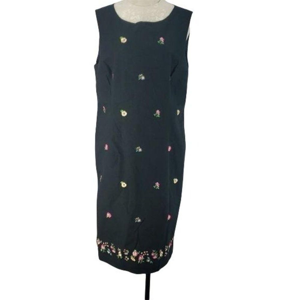 Sarah Spencer Black Floral Embroidered Sheath Dress Sleeveless Size 14